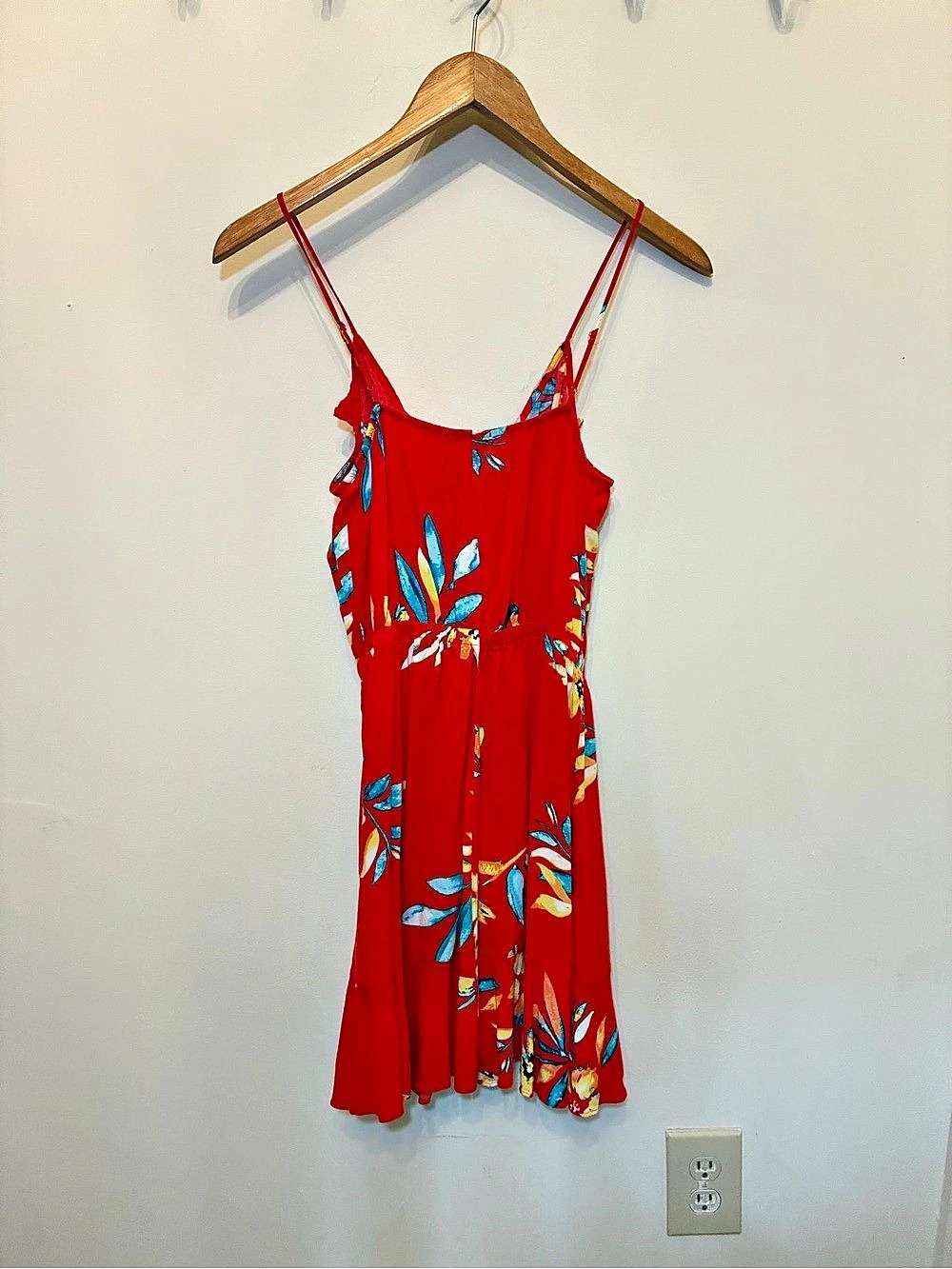 Express Red Floral Ruffle Mini Dress - Picture 2 of 3